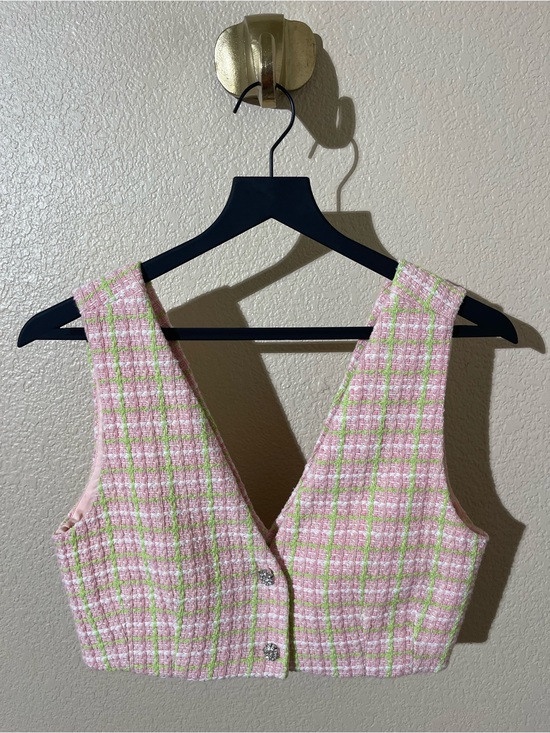 Zara Tops - Zara Pink and Green Tweed Crop Vest